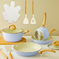 Blue Non Stick Pots and Pans Set, Healthy Ceramic Cookware Set, 12pcs Kitchen Cooking Pots and Frying Sauce Saute Pans Set, PFAS-Free with Kitchen Utensils and Lid