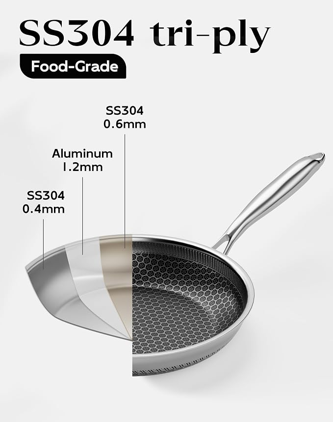 Nonstick Frying Pan with Lid 12-Inch, Durable Stainless Steel Skillet, - Image 8