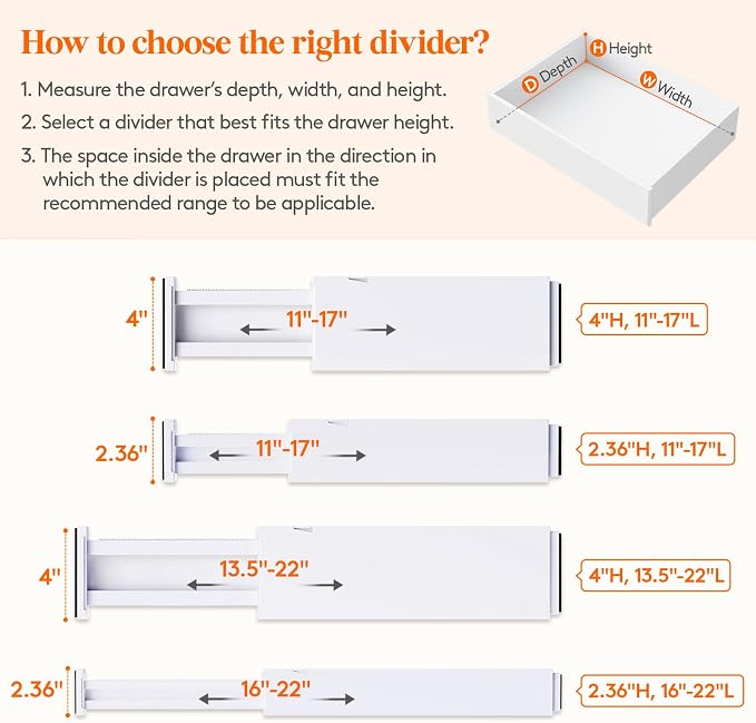 Lifewit 12 Pack 2.36" High Drawer Dividers 28-43.5cm/11-17" Adjustable Drawer - Image 3