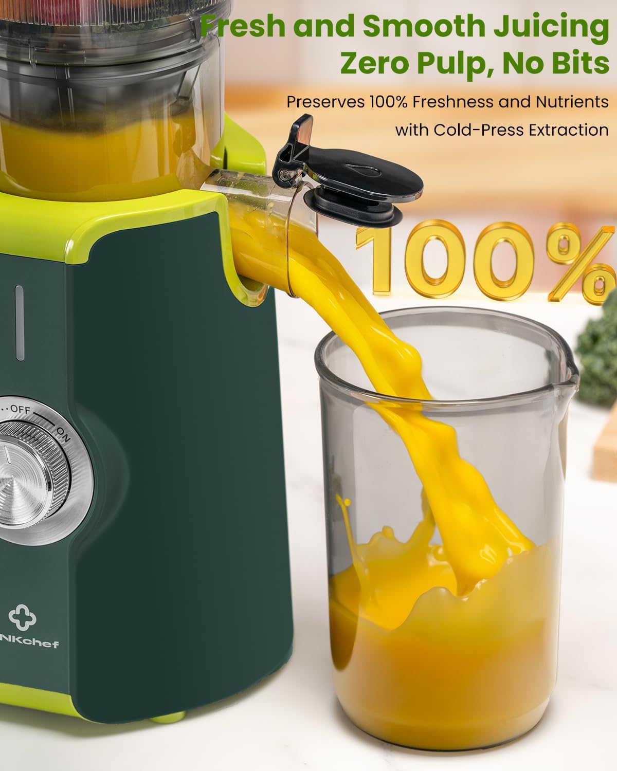 LINKChef Cold Press Juicer Machines for Vegetables and Fruits, 4.35" Wide Chute Masticating Juicer with Pulp Separator, Easy to Clean, BPA-Free, Compact Electric Slow Juice Extractor for Whole Fruit