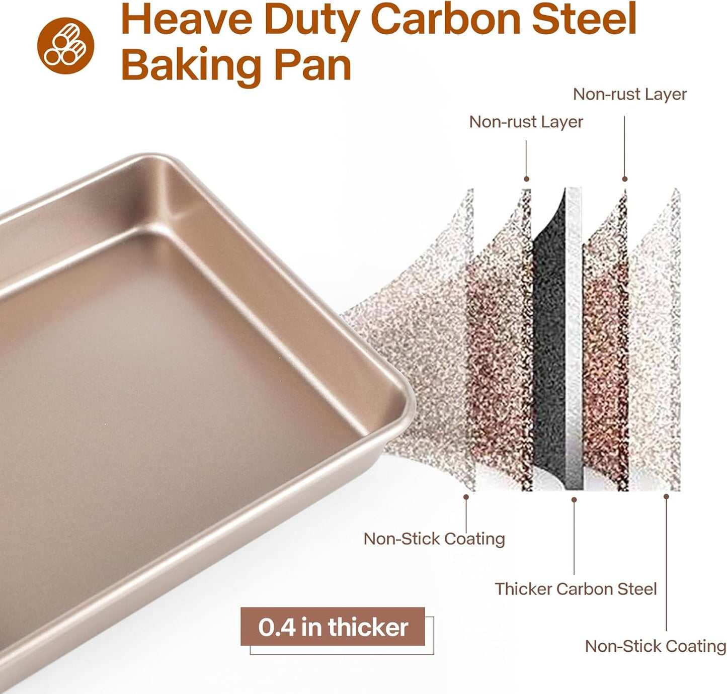 Deep Baking Pans Set, 3-Pieces Rectangle Cake Pan, Nonstick Roasting Pans Set for Thanksgiving Christmas, 9/11/13 Inch, Toaster Oven Tray Bakeware Set, Lasagna Pan Deep Size, Heavy Duty, Gold