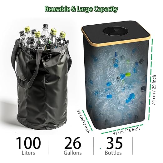 Recycling Bin for Kitchen Indoor Home, Large 100L/ 26 Gallon Recycle Bin - Image 4