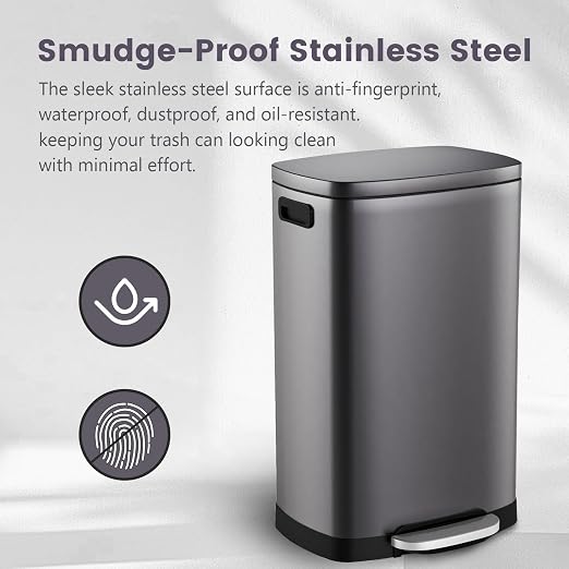 ELPHECO Kitchen Trash Can with Lid Soft Close, 13 Gallon / 50L Stainless Steel - Image 7