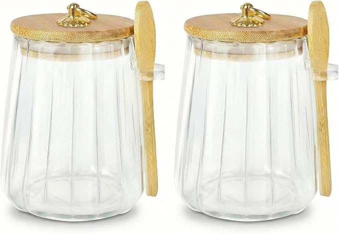 2 Pack Sugar Jar with Lid and Spoon, 24oz Large Glass Spice Jars by Holoith