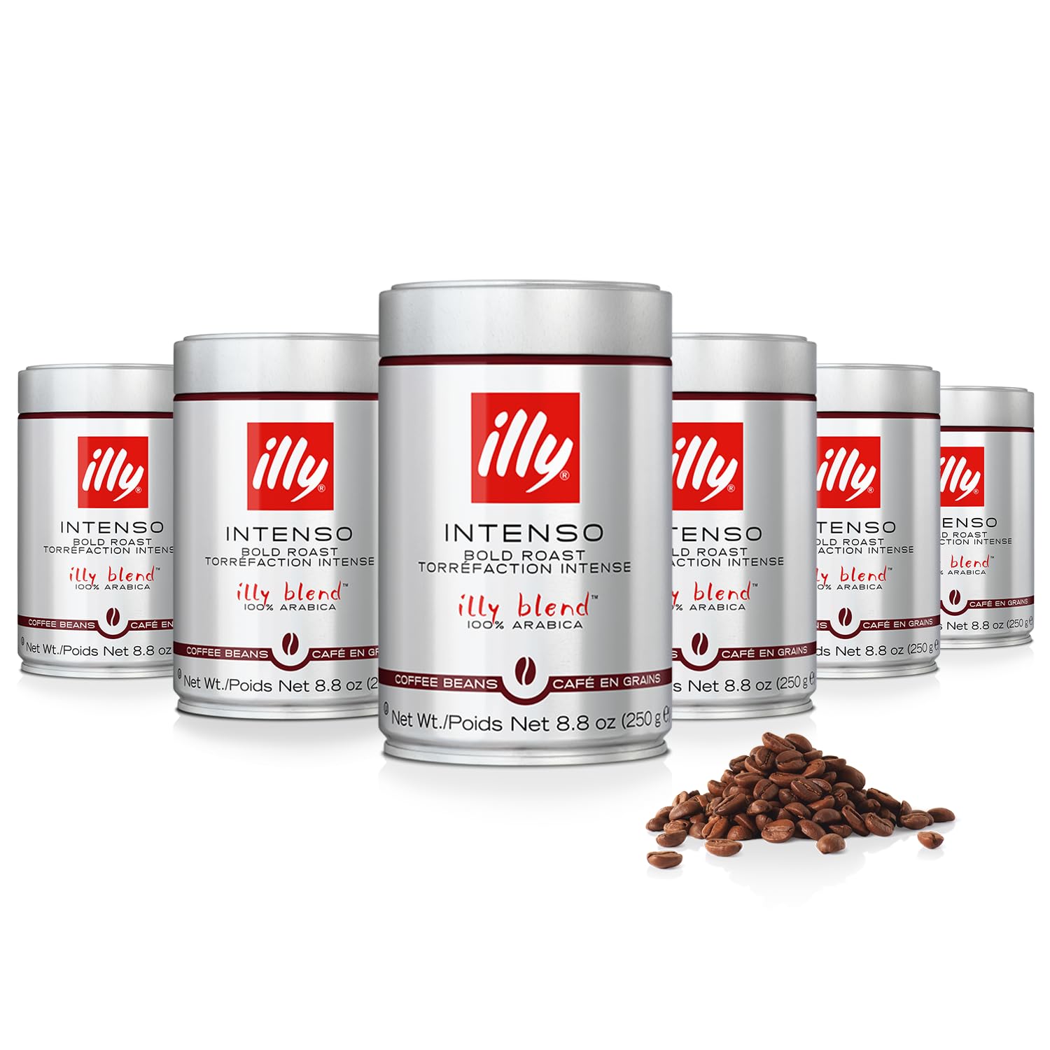 Illy Whole Bean Coffee, Intenso Bold Roast - Bold & Flavorful - 100% Arabica - Whole Beans - Pressurized Packaging Sealed for Freshness - 8.8oz can (Pack of 6)