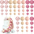 48 Pcs Balls Cake Topper Decorations Balloon Cupcake Toppers Foam Cake Topper Balls for Birthday Party Wedding Cake Deco(Glitter Pink, Rose Gold, Light Brown, Apricot)