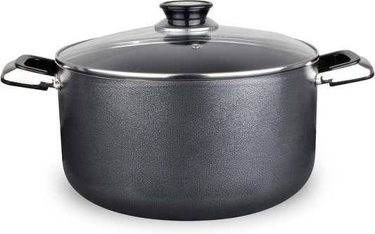 Alpine Cuisine 24 Quart Non-stick Stock Pot with Tempered Glass Lid and Carrying Handles, Multi-Purpose Cookware Aluminum Dutch Oven for Braising, Boiling, Stewing