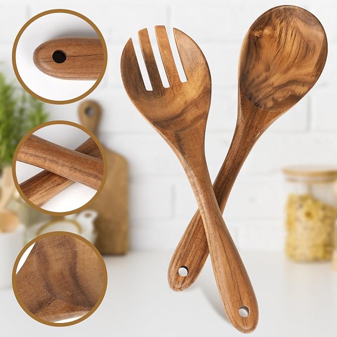 MYRAINBOW Salad Tongs, Wooden Spoons, Salad Tongs - Image 3