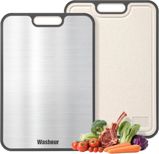 Titanium Cutting Board for Kitchen, Cutting Board Double Sided Food Grade, Pure Titanium and Wheat Straw PP, Easy to Clean Large Size 16”×11”