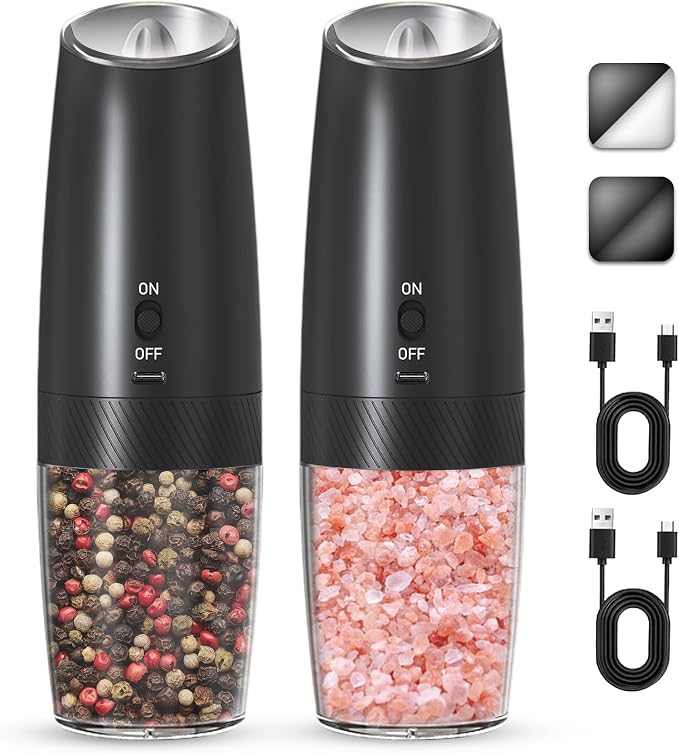 UNNEES Rechargeable Electric Salt and Pepper Grinder Set, Gravity Activated by UNNEES