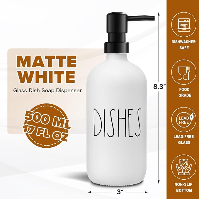 VIMERPA Dish Soap Dispenser, Matte White Soap Dispenser - Image 8