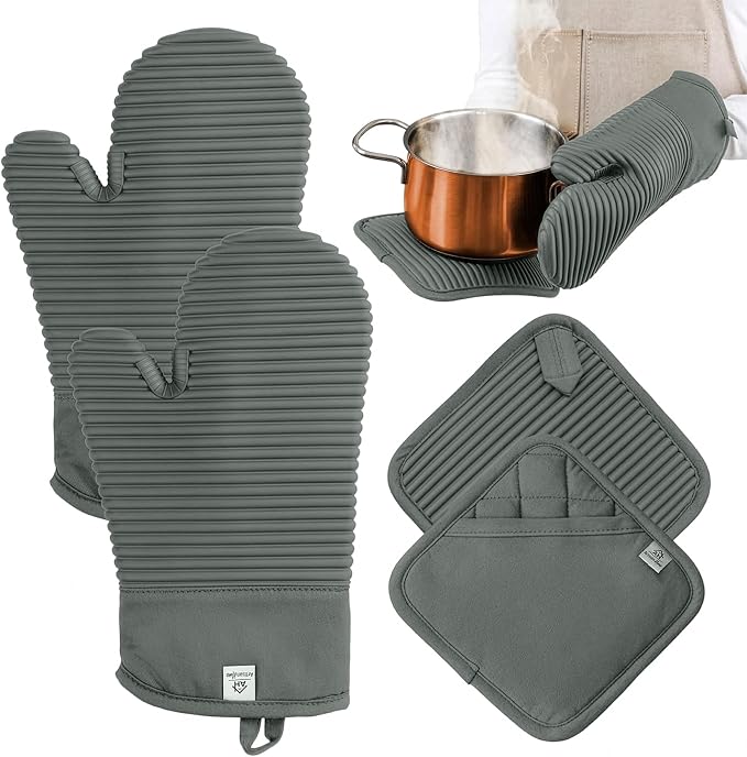 Extra Long Silicone Oven Mitts and Pot Holders Sets | Heat Resistant 500°F - Image 2