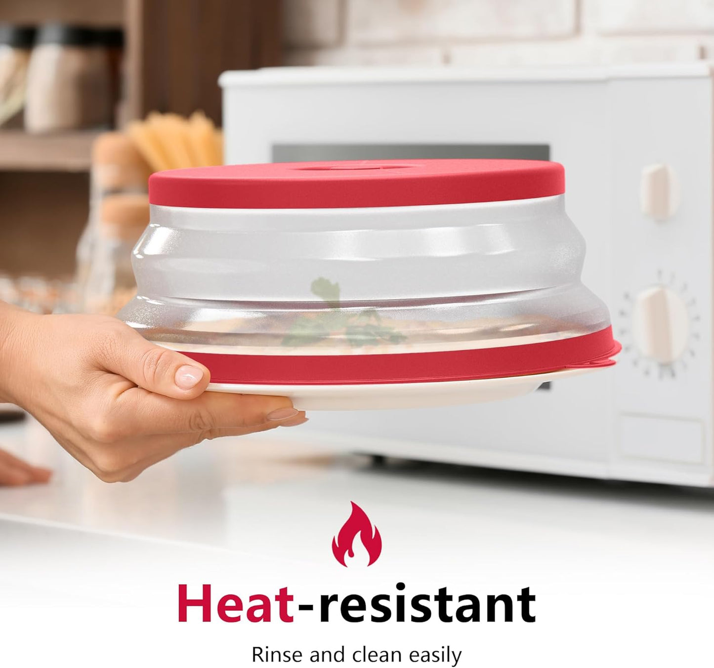 WVM Microwave Splatter Cover & Mat, Vented Collapsible Splatter Guard dish Plate lid & Silicone Round Kitchen Mat for Food, Meal Prep, Red