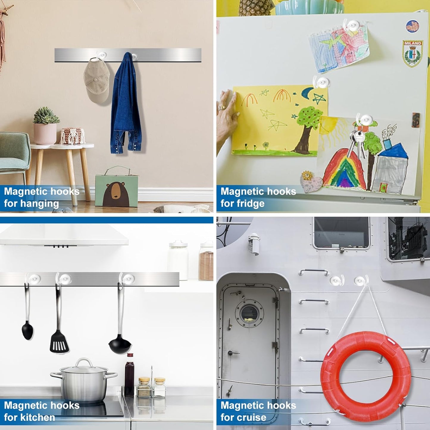 LOVIMAG Cruise Ship Essentials, 110Lbs Cruise Door Magnets, White Cruise Magnetic Hooks, Magnetic Hooks Heavy Duty for Hanging Celling, Grill, Refrigerator Kitchen-6 Pack