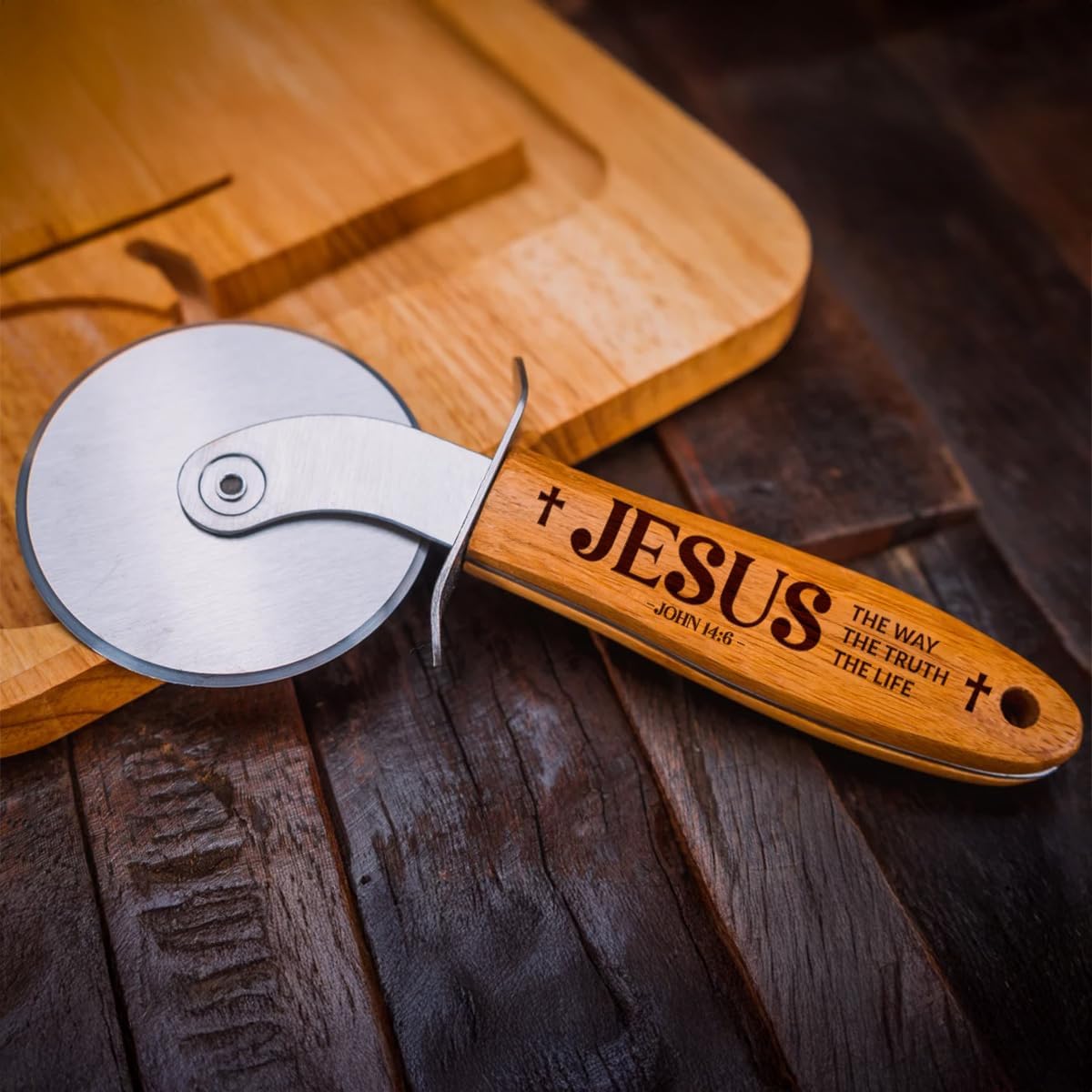Pizza Cutter Wheel with Sharp Blade - Christian Gifts for Men, Women, Religious Gift for Husband, Birthday & Christmas Gift(The Way The Truth The Life)