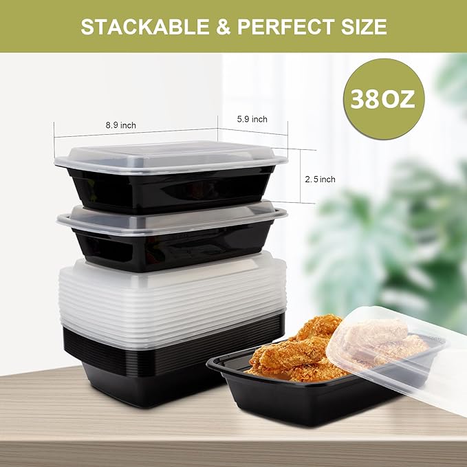 Ezalia 50 Pack- Meal Prep Containers 38oz, Plastic Food Prep Containers Reusable - Image 6