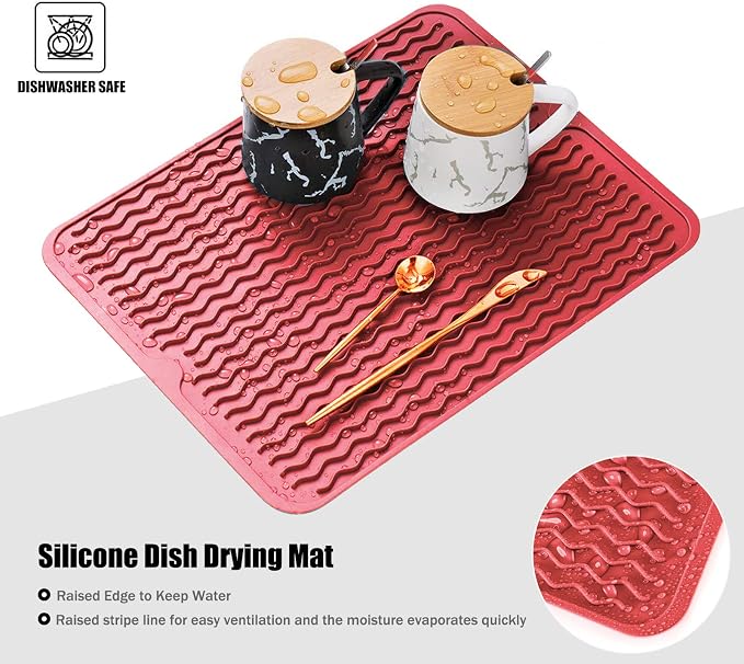 Silicone Dish Drying Mat, Non-Slip Easy Clean Sink Mat Large Heat-resistant - Image 3