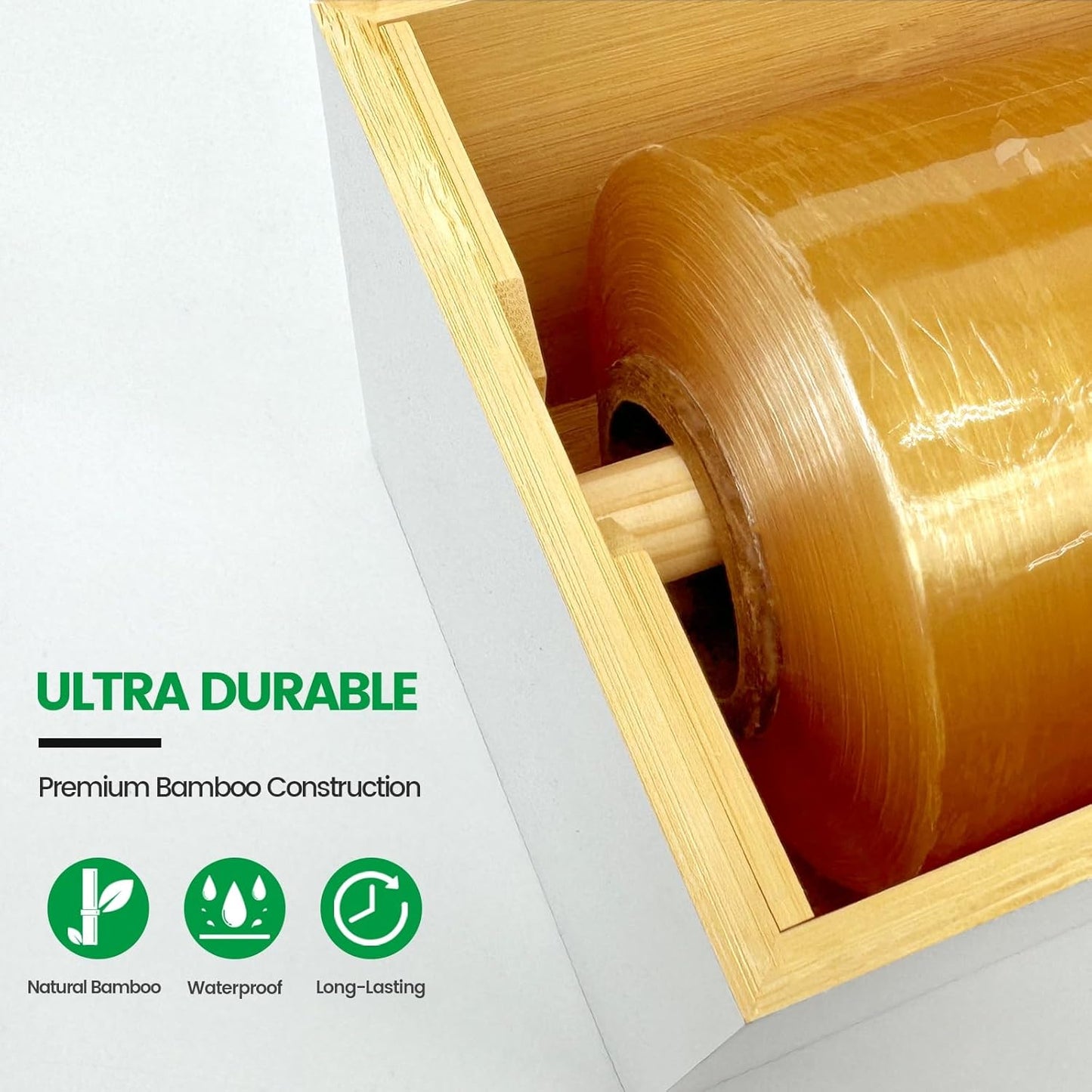 12" White Commercial Foil & Plastic Wrap Dispenser Organizer w/Cutter & Roller - Heavy-Duty XL Holder Fits 3000ft Film, 1000ft Foil Rolls, Costco-Sized - Kitchen, Restaurant Storage