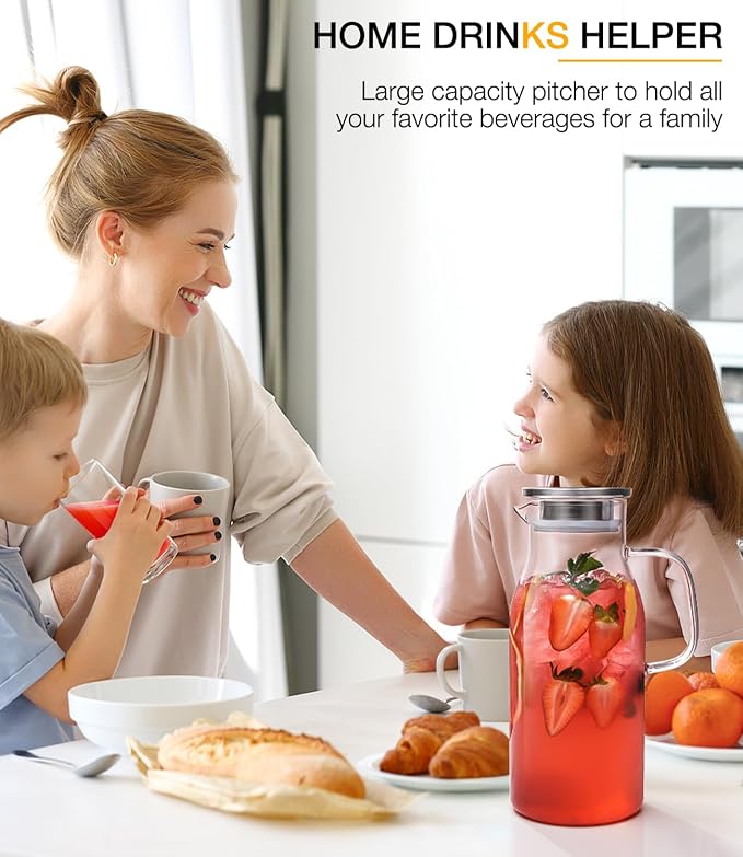 LUNA&MANTHA 2 Pack 2 Liter 68 oz Glass Pitcher - Image 6