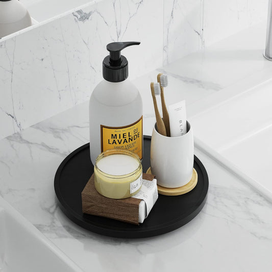 Lazy Susan Organizer Homerays 9 Inch Non-Skid Bamboo Lazy Susan for Kitchen Rotating Spice Rack for Kitchen Cabinet, Wood Turntable for Kitchen Countertop Organizer Black