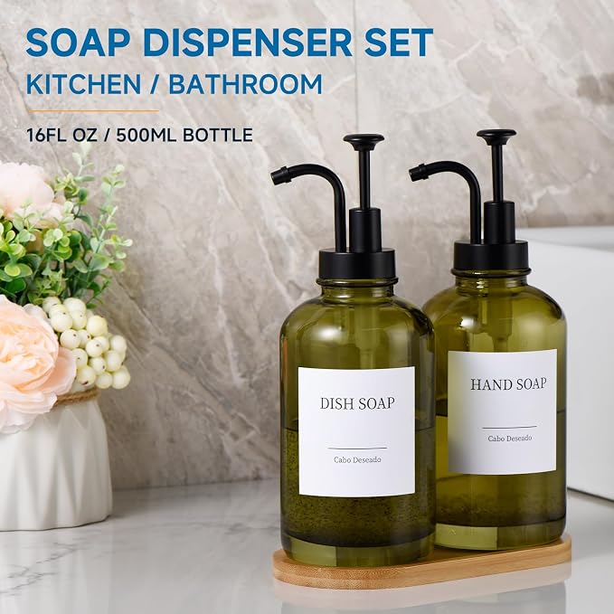 Glass Soap Dispenser with Pump, Dish and Hand Soap Dispenser - Image 2