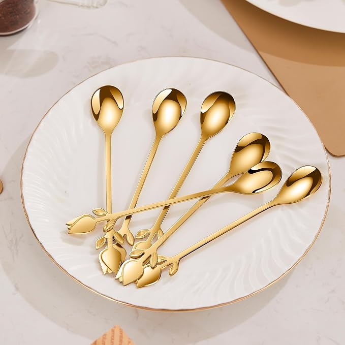 Gold Tulip/Rose Handle 12-Pcs Mini Coffee Spoons Set - Image 3
