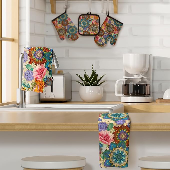 Jingmore 6 Pcs Kitchen Decor Set Accessory Farmhouse Kitchen Towels Pot Holders - Image 3