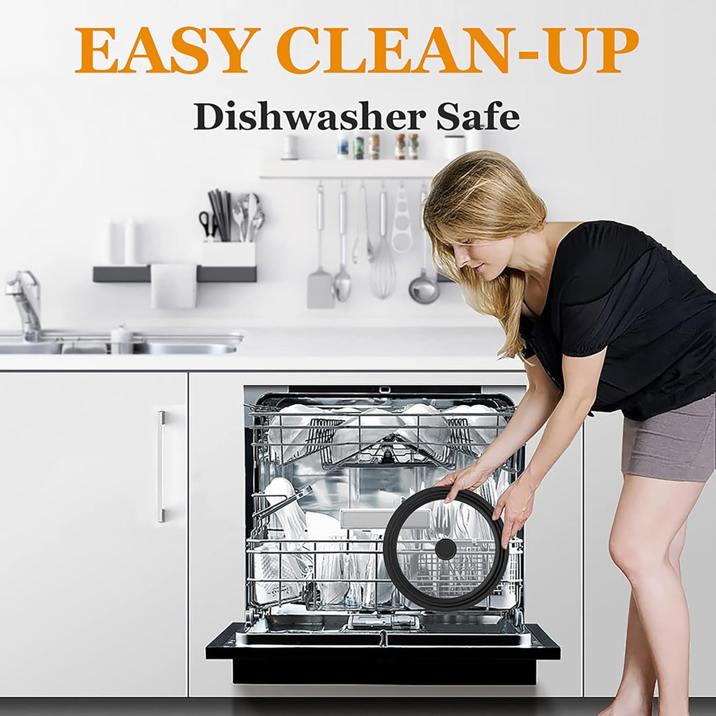 Universal Lid for Pots, Pans and Skillets Vented Tempered Glass with Heat Resistant Silicone Rim, Fits 6 inch, 7 inch, 8 inch Cookware, Replacement Lid, Black