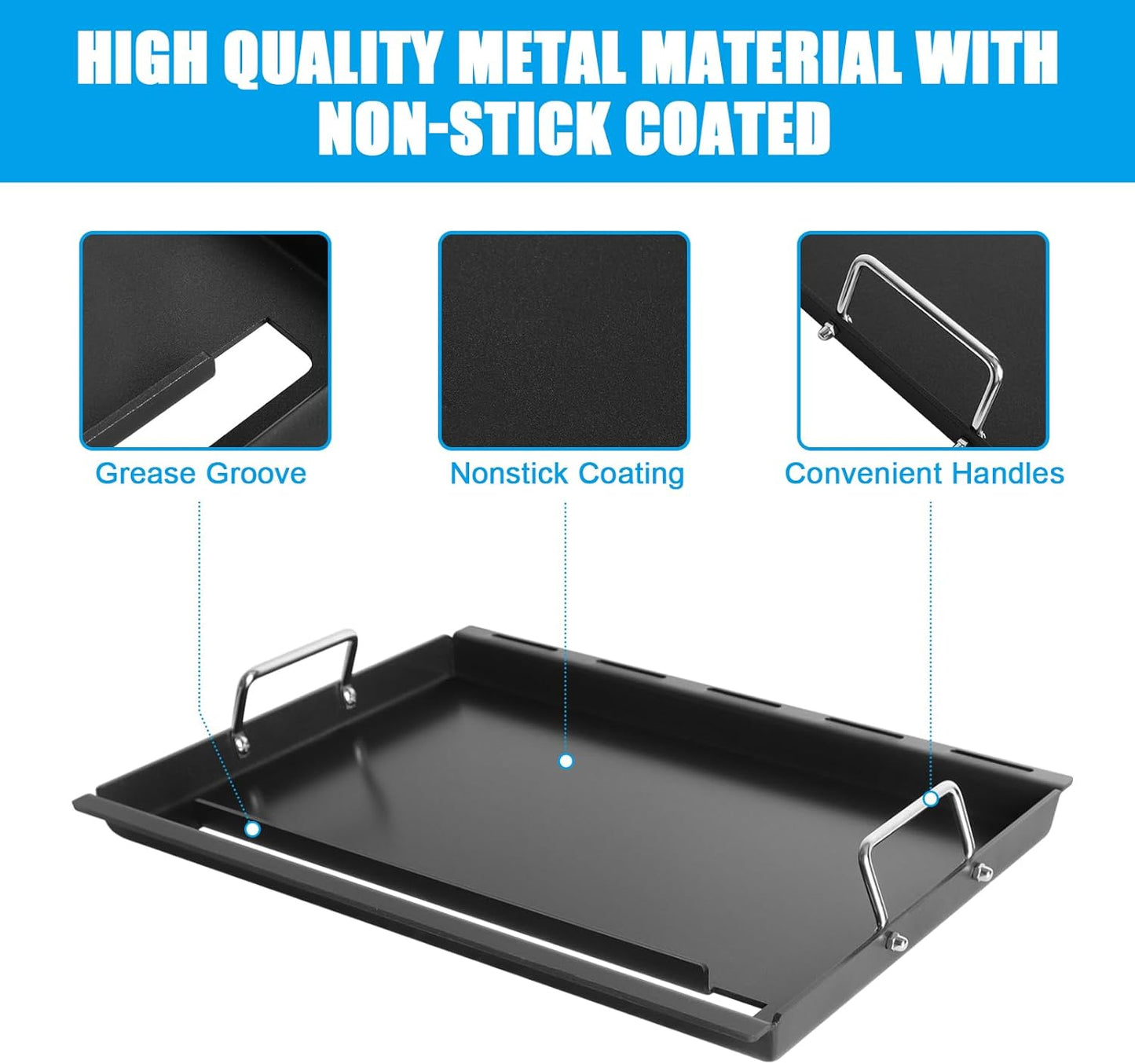 6787 Full-Size Griddle Inserts with Handles for Weber Spirit I & II 300 Series Grills Nonstick Flat Top Griddle for Weber Spirit E-310 E-320 S-310 S-320 Spirit II E-310 S-310 E-320 S-320 Series