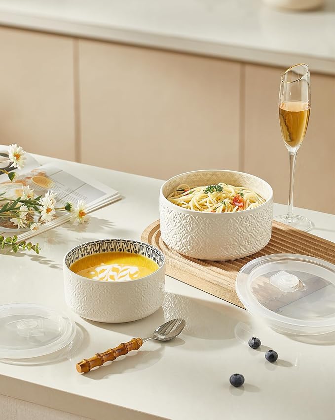 Metahom Ceramic Bowls with Lids Set of 2, Nesting Bowls - Image 3