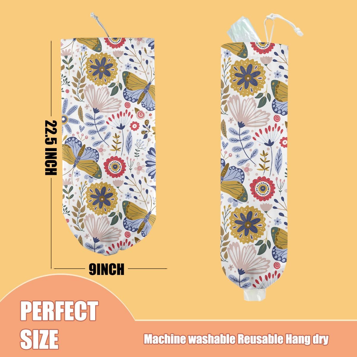 Butterfly Plastic Bag Holder, Wall Mount Grocery Bag Holder, Plastic Storage bag, Pull Rope Free Adjustment, Plastic Bag Holders for Grocery Bags, Plastic Bag Dispenser for Home Kitchen Office