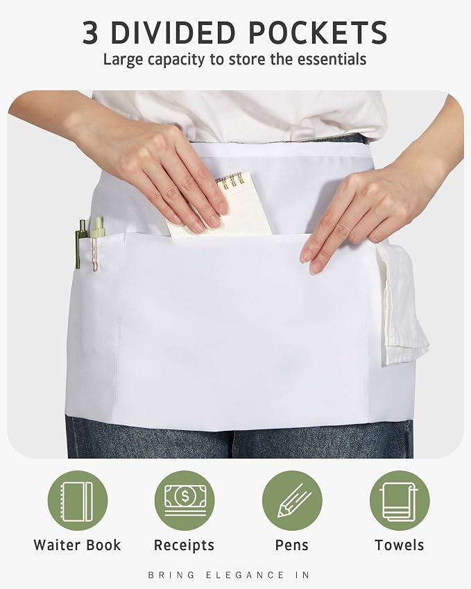 Syntus Server Apron for Men Women, Waitress Waist Apron - Image 4