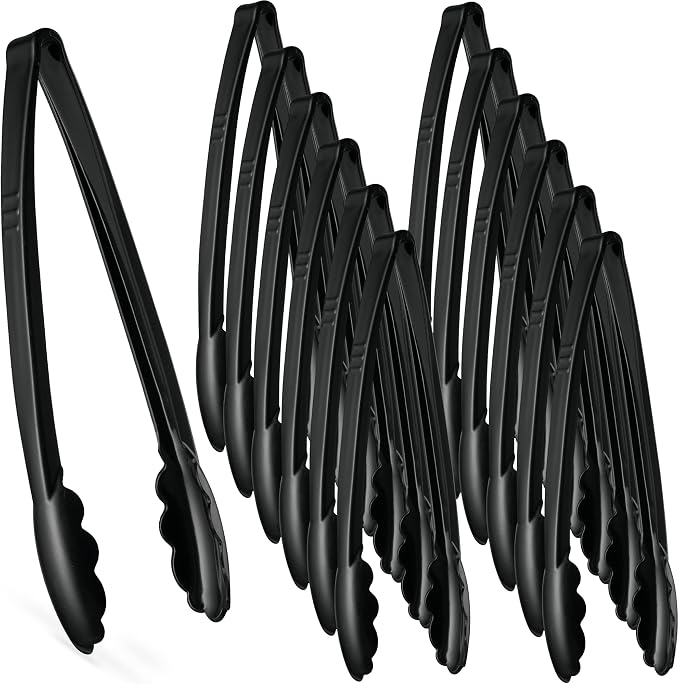 Plasticpro 12'' Serving Tongs Heavy Duty Reusable Kitchen and BBQ Black Serving by PLASTICPRO