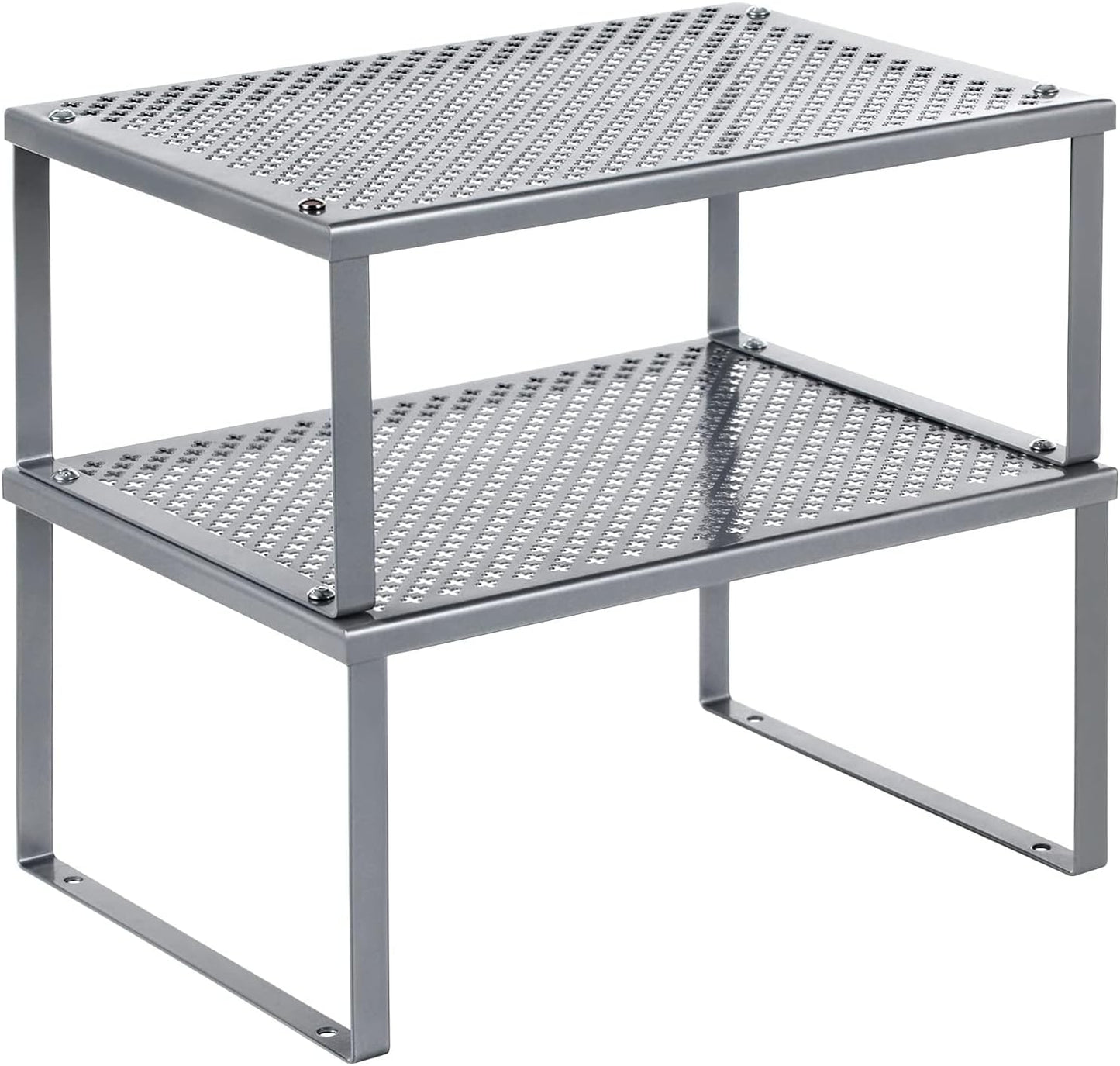 SONGMICS Spice Racks, Set of 2 Metal Cabinet Shelf Organizers, Countertop Organizers, Shelf Risers, Stackable, Expandable, Silver UKCS01SV