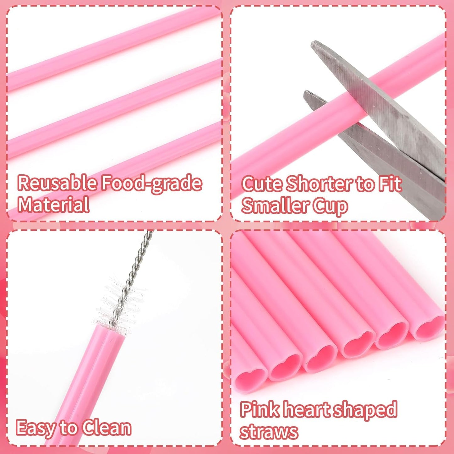 JANYUN 30 Pcs Heart Shaped Pink Plastic Straws, Reusable Valentines Heart Drinking Straws for Party Favors, Birthday, Bridal Shower, Wedding