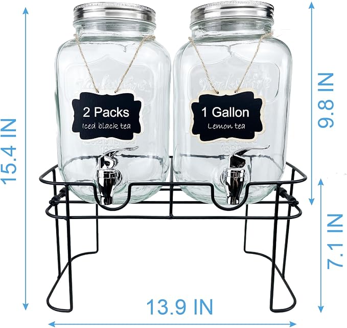 1 Gallon Glass Drink Dispenser for Parties, 2 Packs Juice Lemonade Ice Tea - Image 2