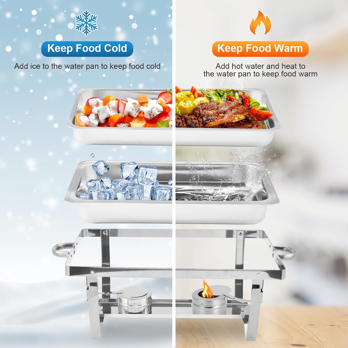 GarveeHome Chafing Dishes for Buffet 4 Pack, 8 Qt Stainless Steel Chafers and Buffet Warmers Sets With Lid, Rectangle Serving Food Warmer Catering Supplies Buffet Display for Parties, Silver