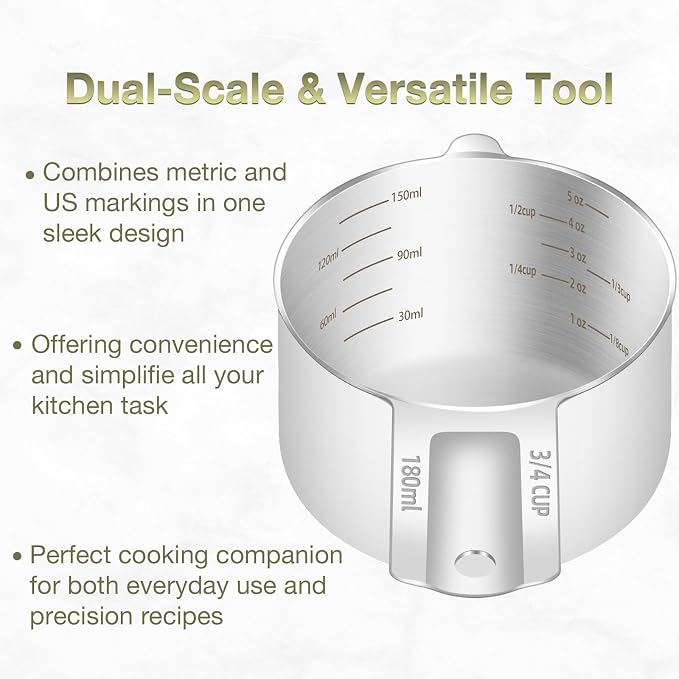 2PCS 3/4Cup Single Measuring Cup, Etched Inner Scale Stainless Steel Measure - Image 4