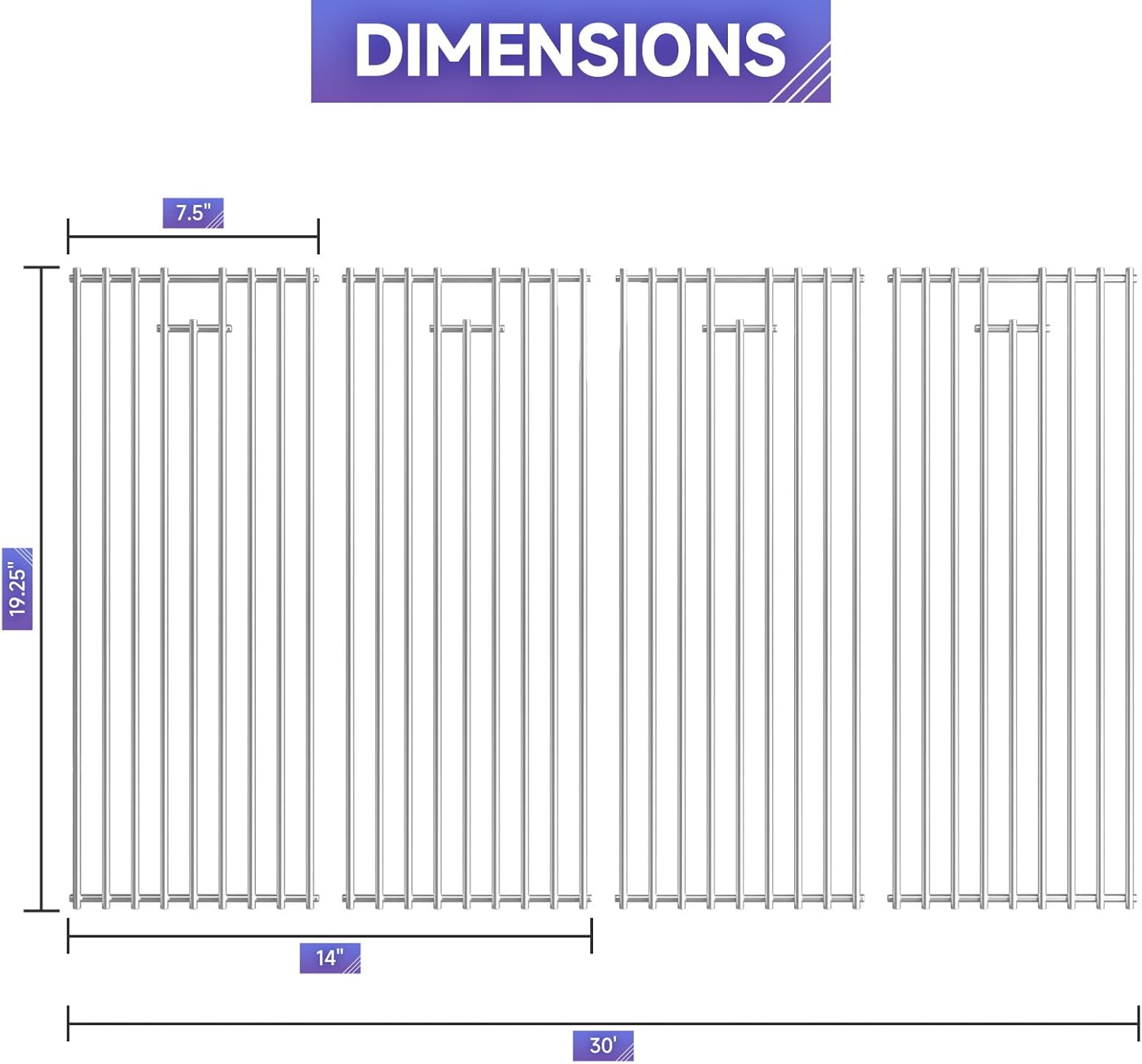 4Pack 19.25" Stainless Steel Cooking Grates Replacement Parts For16517 Bull 8248 LP, 18249 NG, Angus 47628, Brahma, Lonestar Select 87048,87049, Outlaw Steer Premium, 7 Burner Premium 18248,18249