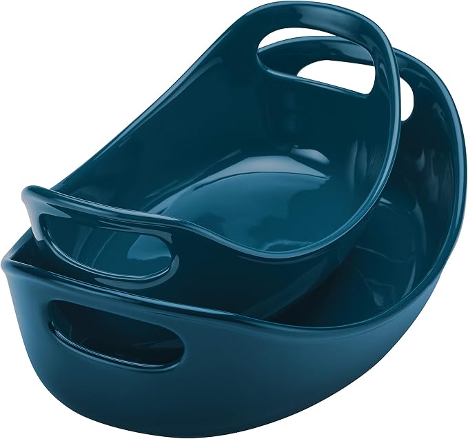 Rachael Ray Ceramics Bubble and Brown Oval Baker Set, Marine Blue by RachaelRayKitchenware