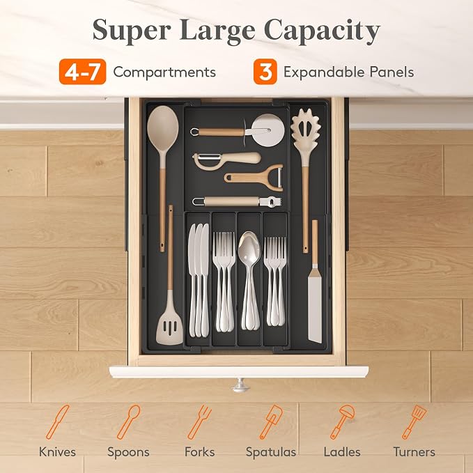 Lifewit Silverware Drawer Organizer, Expandable Utensil Tray - Image 3