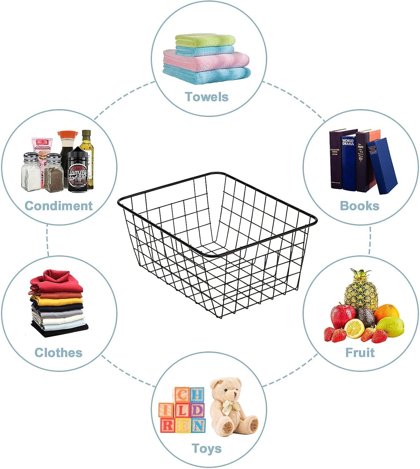 Wire Kitchen Storage Basket 3 Packs,Perfect Pantry Organization Accessories Baskets,Laundry Basket,Countertop Organization,Suitable for Kitchen,Bathroom,Bedroom,Tabletop,Stackable,Black