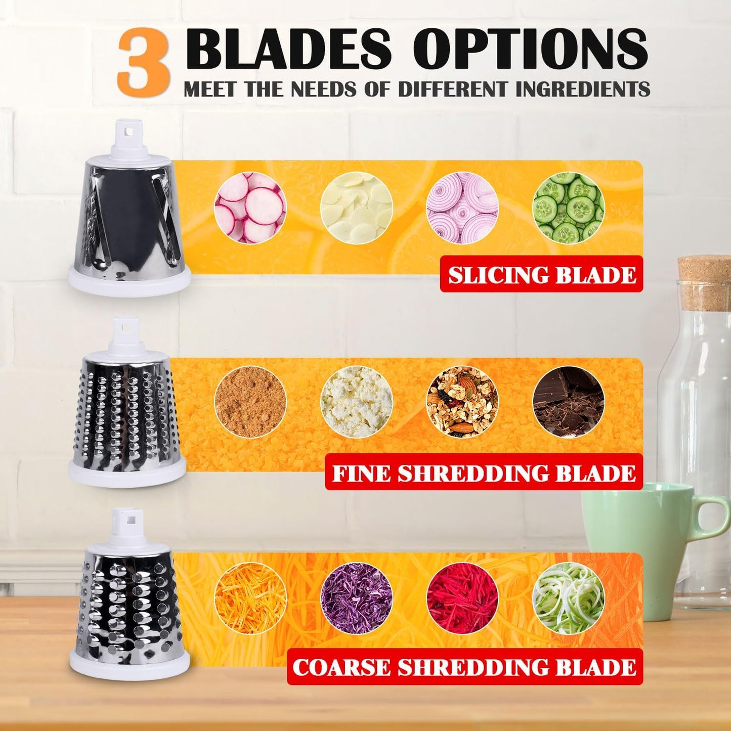 Rotary Cheese Grater Hand Crank, 3 in 1 Blades Vegetable Slicer Cheese Shredder for Vegetable, Nuts, Chocolate, Potato, Practical Kitchen Gadgets