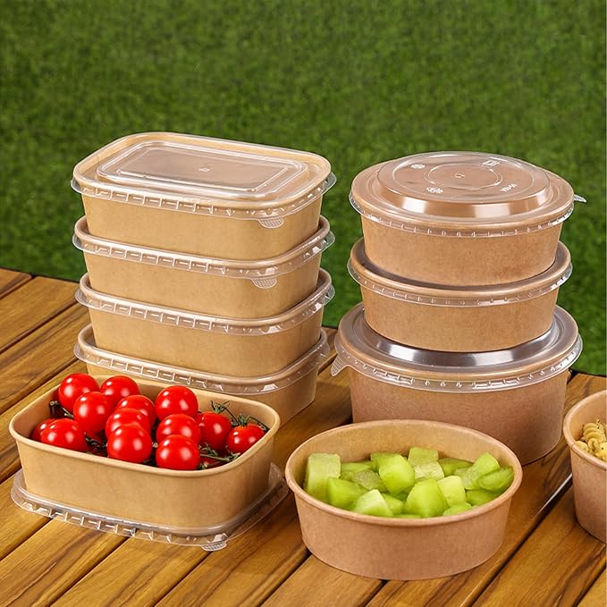 50-Pack 35oz Disposable Kraft Paper Bowls【with Lids and Forks】, Large Meal Prep - Image 8
