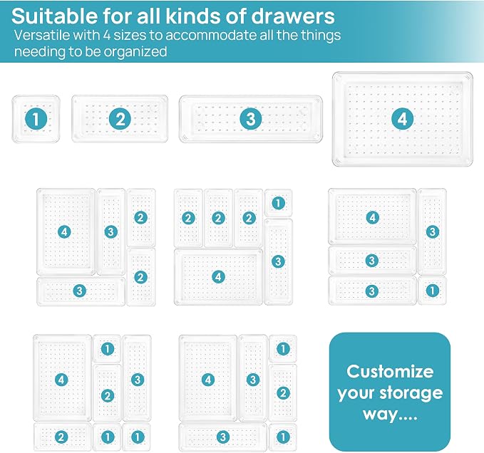 Vtopmart 25 PCS Clear Plastic Drawer Organizers Set, 4-Size Versatile Bathroom - Image 7