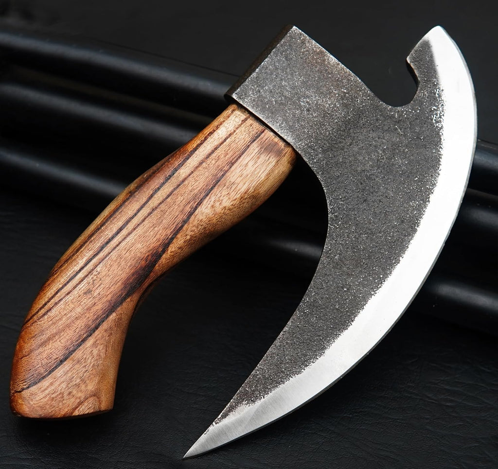Handmade Viking Pizza Cutter Pizza Axe | Authentic Medieval Pizza Slicer with Ash Wooden Handle & Leather Sheath | Novelty Kitchen Tools for Pizza, Crust Cutting, and More