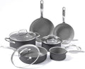 GreenPan Chatham Hard Anodized Healthy Ceramic Nonstick 10 Piece Cookware Pots and Pans Set, Frying Pan Skillets, Saucepans, Saute Pan, Stockpot, Lids, PFAS-Free, Dishwasher & Oven Safe, Gray