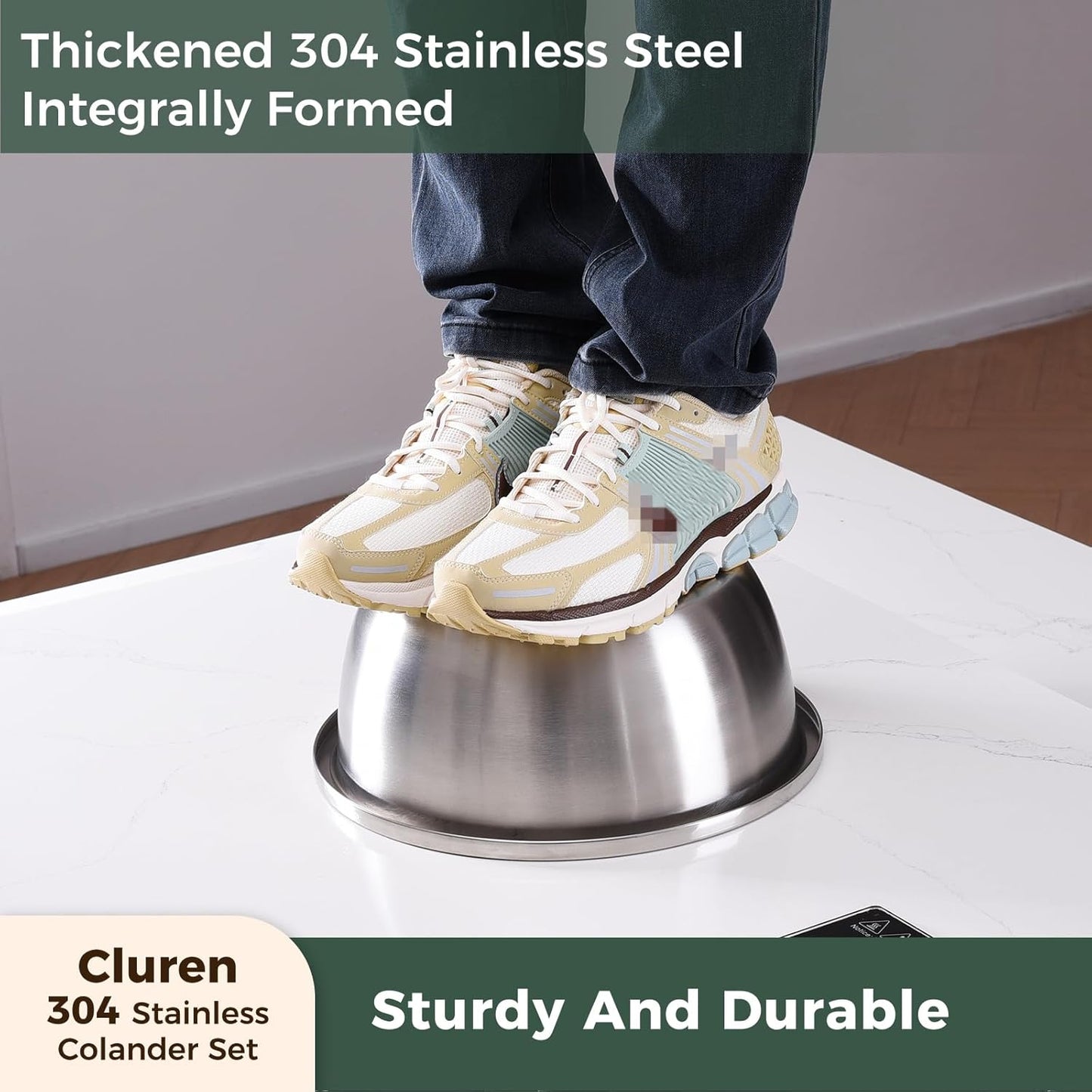 Colander and Bowl Set 6.0QT (2-in-1) - Thickened 304 Stainless Steel Kitchen Strainer Bowl for Fruit, Pasta, Vegetables, Rice - Heavy Duty, Induction Cooker & Dishwasher Safe