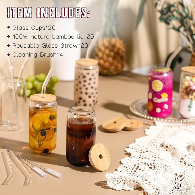 NETANY 20 Pack Glass Cups with Lids and Straws 16 oz, Personalized Customizable - Image 2