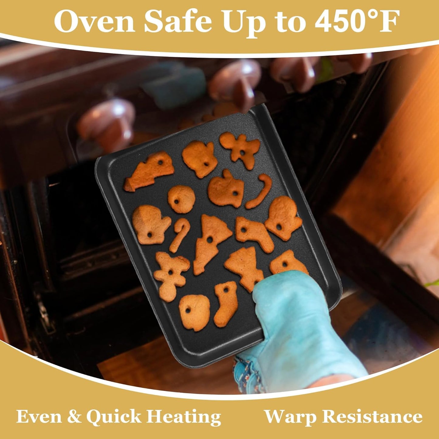 E-far Toaster Oven Tray, 10.5x8x1 Inch Nonstick Baking Cookies Sheet Pan for Oven, Small Metal Carbon Steel Baking Pan for Bacon Steak, Nontoxic & Easy Clean, Heat & Warp Resistant